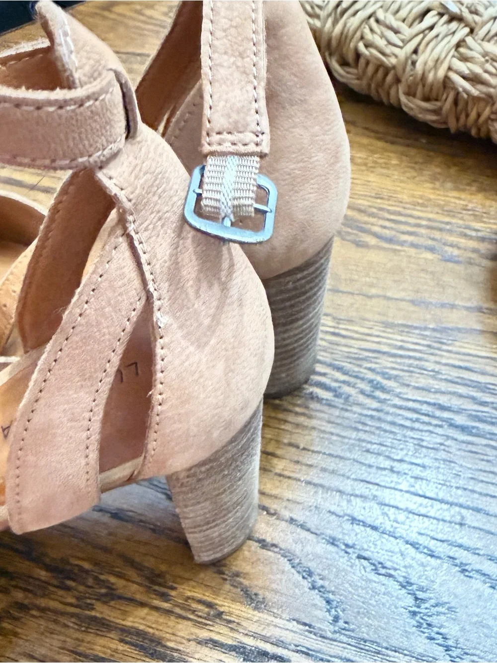 Lucky Brand Blush Suede Pointed-Toe Ankle Strap Heels
